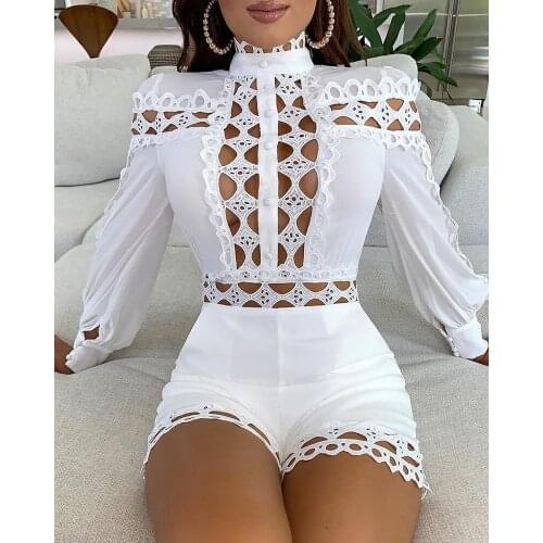 Sexy Party Jumpsuit Women Autumn Long Sleeve Hollow Out Nightclub Jumpsuits Overall Skinny Jumpsuit Macacao Feminino