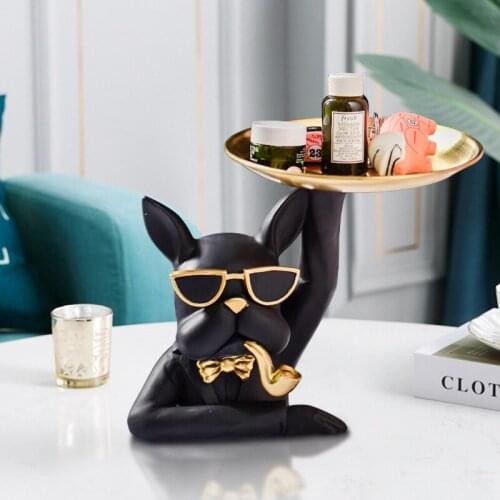 Key Holding Tray Bulldog Shape Delicate Design Multi-Purpose Resin Durable Animal Snack Fruit Tray Home Decoration