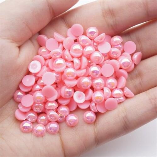 1000/500pcs 2-5mm and Mixed Size Dark Pink AB Glue on ABS Imitation Half Round Pearls Resin Flatback Beads For Jewelry Making