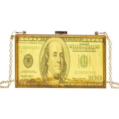 Dollar Money Design Transparent Acrylic Box Party Clutch Bag Small Crossbody Bag New Shoulder Chain Bag Purses and Handbags