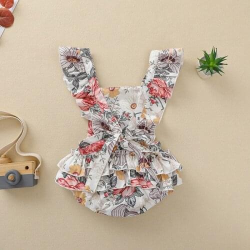 0-24M Newborn Baby Girl Rompers Sleeveless Lace Floral Print Jumpsuit One Pieces Summer Clothes