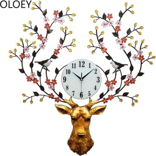 Nordic Artistic Deer Head Antique Large Wall Clock Living Room Home Decor Watch Wall Modern Design Creative Clocks Creative