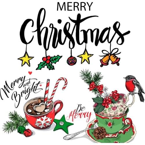 Christmas Letter Deer Bird Patches Thermal Stickers on Clothes Iron-on Transfers for Clothing Thermoadhesive Patch Diy Applique