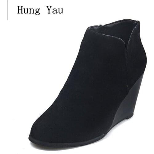Women Shoes High Heels Wedges Autumn Fashion Zipper Ladies Casual Female Pumps Round Toe Casual Comfortable Plus Size 35-43
