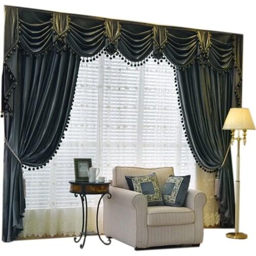 Custom curtain high-grade European luxury Italy velvet thick dark grey solid cloth blackout curtain valance tulle sheer E789