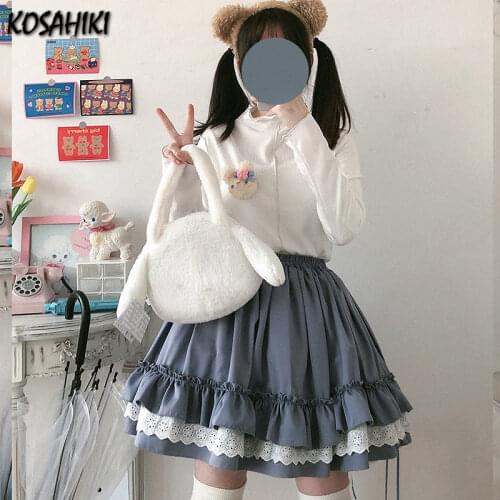 KOSAHIKI Sweet Preppy Style Lace Tutu Skirt Female Summer Ulzzang Harajuku Kawaii Bow High Waist Cute Y2k Girls Mini Skirts