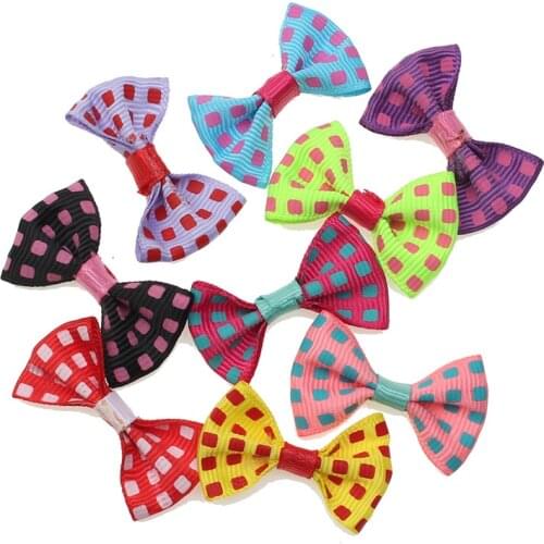 50pcs Mixed Checkered Baby Satin Ribbon Polyester Bowknot Hair Clips Applique Craft Wedding Bow Tie Scrapbooking Decoration