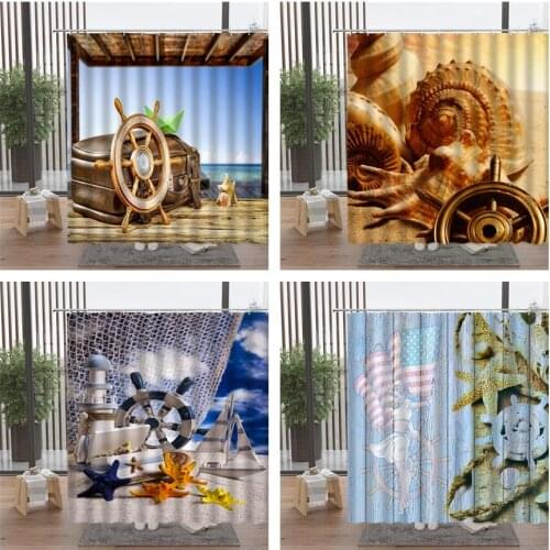 Retro Sea Helmsman Shower Curtain Steer Navigator Adventure Travel Bathroom Accessories Set Bath Screen Home Decor