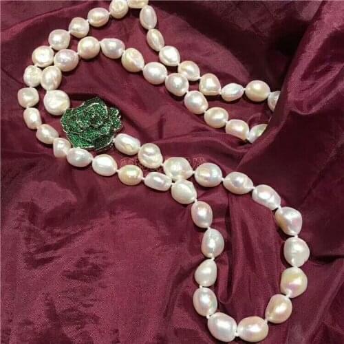 60cm 10-12MM AAA++ GENUINE SOUTH SEA Baroque PEARL NECKLACE zircon inlaid Rose Clasp