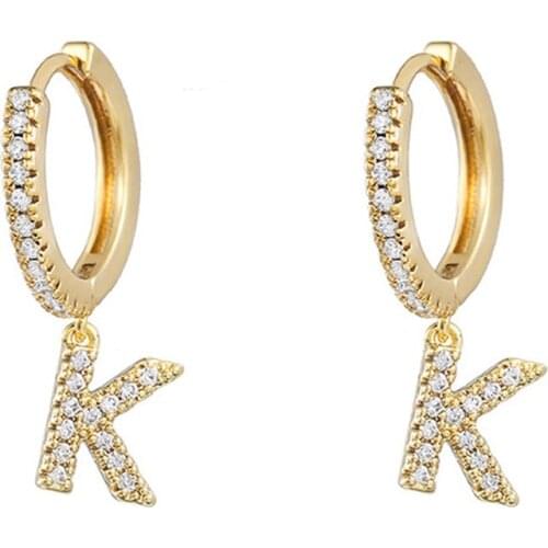 2021 New Fashion Copper Micro Pave Zircon Initial A-z Letter Hoop Earrings Dainty Alphabet Earrings for Women Simple Jewelry