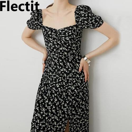 Flectit Women Chic Dress With Lantern Sleeve O-Neck Pocket Poplin White Midi Dress High Quality Stylish Wear