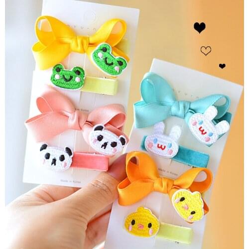2/4pcs/set Cartoon Animal Hair Clips for Girls Cute Bows Embroidery Panda Rabbit Hairpins Barrettes 2021 Kids Hair Accessories
