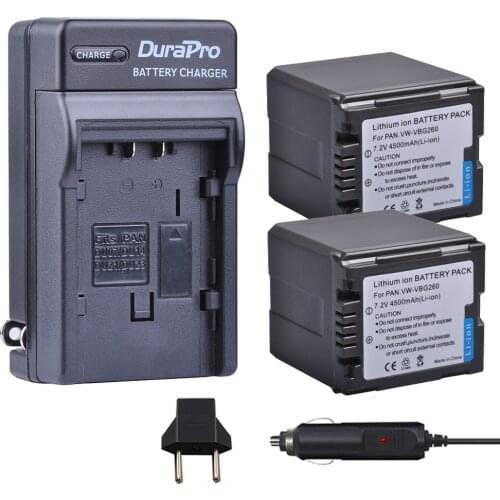 2pc 4500mAH VW-VBG260 VW VBG260 Battery + Car Charger For Panasonic HDC-SD3 HDC-SD5 HDC-SD7 VDR-D310 VDR-D50 VDR-D51 SDR-H200