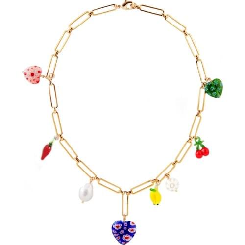 2020 Glass red HOT CHILI PEPPER Cherry vegetables fruit heart pendant charm NECKLACE women jewelry wholesale