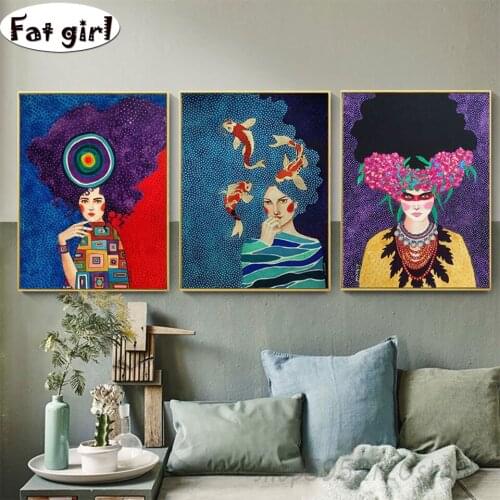 3 pieces Artistic beauty portrait Creative painting embroidery square round diy diamond painting cross stitch needlework mosaic