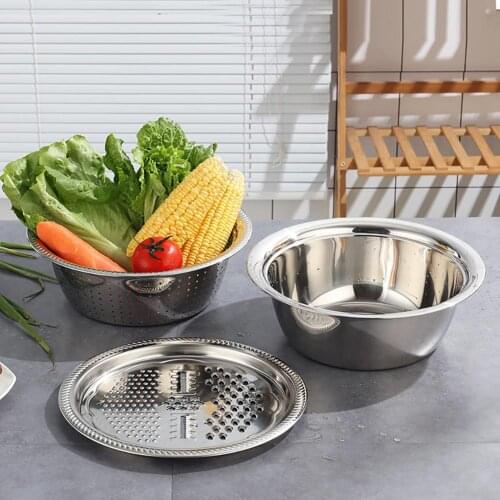 3 in 1 Stainless Steel Multifunctional Basins Julienne Peeler Grater Rice Washing Basin Camping Kitchen Drain Baskets