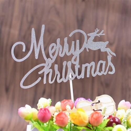 5Pcs/Bag Merry Chrismas Cupcake Toppers Rose Gold Deer Snow White Party Xmas Decoration Cake Topper New Year Cake Decoration