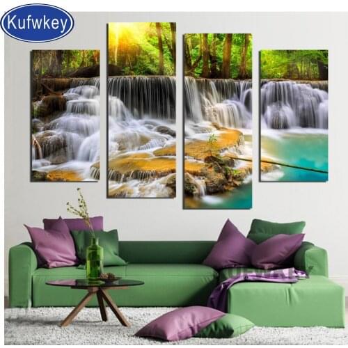 5d diy Diamond Painting Forest Waterfall 4 pcs set Full square round daimonds Rhinestone Embroidery 3d Diamond mosaic landscape