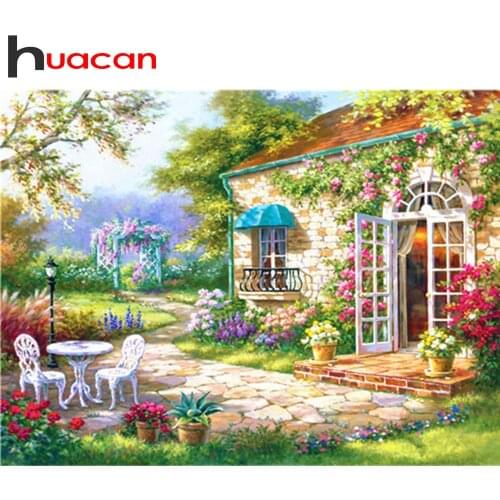 Huacan Diamond Mosaic Embroidery Garden 5D Diamond Painting Rhinestones House Landscape Paintings For Interior Home Decoration