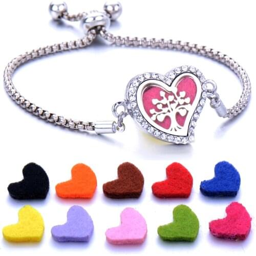 Heart shape Women Perfume Bracelet Tree of Life Aromatherapy Bracelet Adjustable Chain Diffuser Locket Bracelets Mother Day Gift