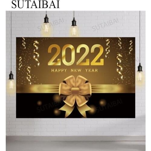 2022 Happy New Year Golden Gift Box Garland Photo Photography Background Photographic Backdrop for Photo Studio Photo Wallpaper