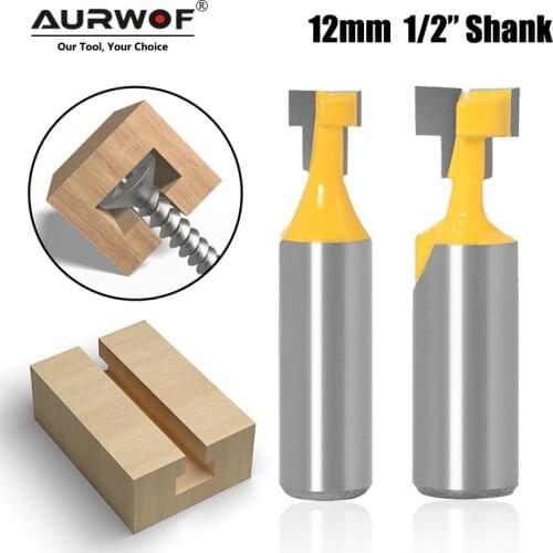 2Pcs 1/2" 12.7MM Shank T-Slot Cutter Router Bit Hex Bolt Keyhole Milling Cutter for Wood Woodworking Tools End Mill MC03001