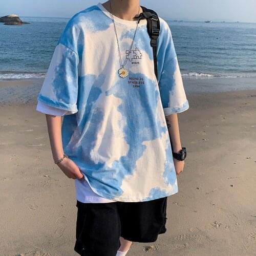 Fashion Tie-Dye Print Oversized T-Shirt Harajuku Casual All-Match Hip-Hop 2021 Clothes Man Funny Simple College Style Streetwear