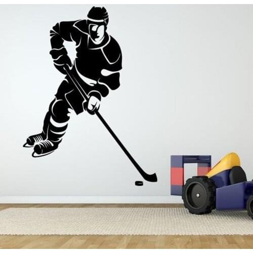 Hockey Player Boys Hobby Removable Wall Stickers for Boys Bedroom Wall Decals Sport Room Art Decoration Vinyl Poster YY204