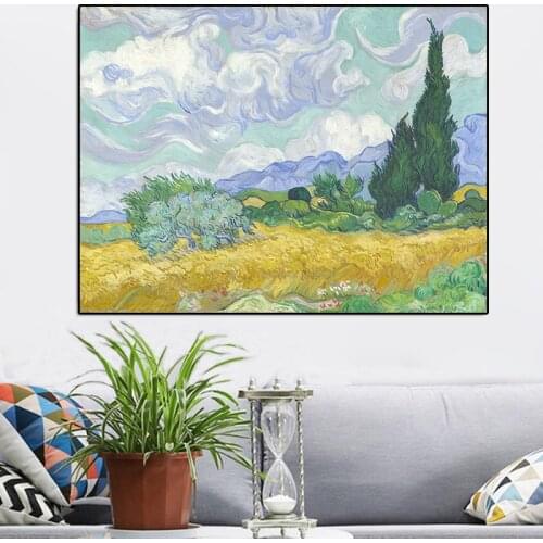Van Gogh Wheat Field with Cypresses Cuadros Famous Oil Painting on Canvas Posters and Prints Wall Art Picture for Living Room