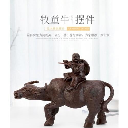 Chinese style Dongyang wood carving, shepherd boy riding on ox, Zodiac ox Attracting Wealth, Fengshui ornament porch