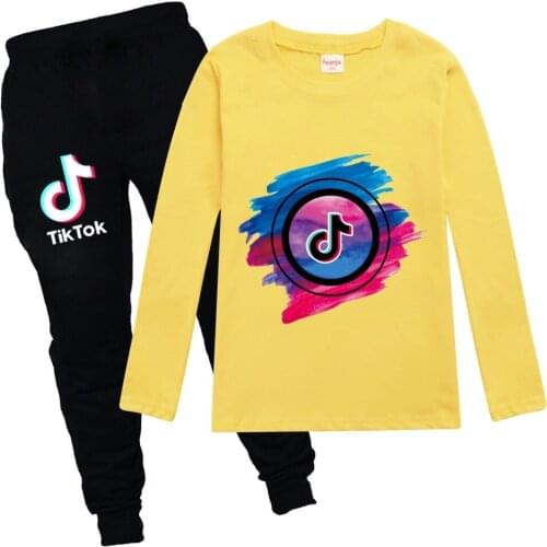 TIK TOK Girls Boys T-shirt Pants 2pcs Set Toddler Kids Autumn Winther Cotton Clothes Suit Children Casual Streetwear Outfit