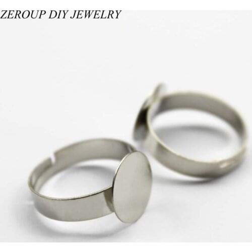 10pcs 12mm Silver Color Plated Ring Setting Round Glass Cabochon Base Adjustable Cameo Blanks Supplies for Jewelry J-003