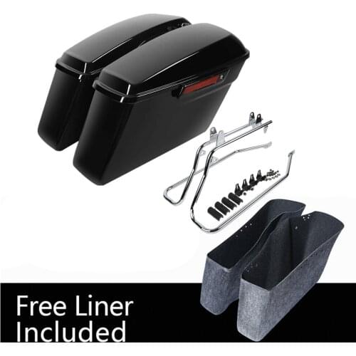 Motorcycle Hard Saddlebags Saddle Bags W/ Black Conversion Brackets For Harley Heritage Softail and Deluxe 1984-2013