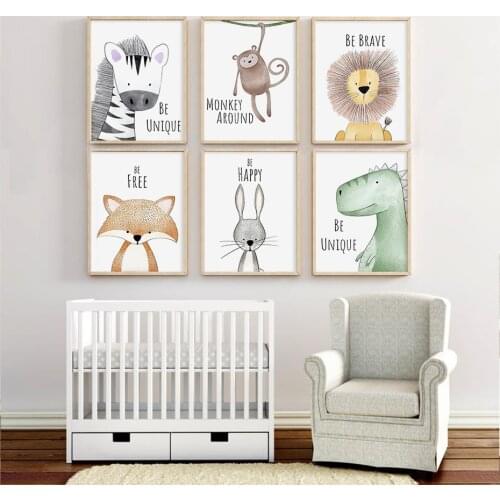 Cartoon Nursery Decor Animals Lion Crocod Canvas Painting Poster wall art canvas Print Pictures Baby Bedroom Home Decor Gift