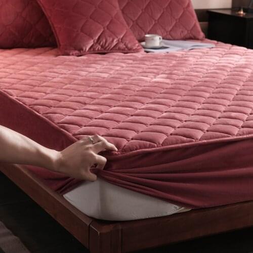 135x190x30cm Plush Thicken Quilted Mattress Cover Warm Soft Crystal Velvet Quilted Bed Fitted Sheet Mattress Cover Dropship