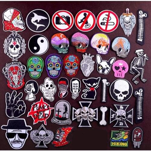 Punk/Skull Patch With Mountain Embroidery Patch Iron on Patches For Clothing Patches On Clothes Sticker Stripe Jacket Jean Badge