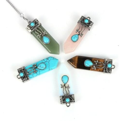 Natural Stone Tiger Eye Turquoises Bullet Pendant Pendulum Fortune-Telling Pendule Healing Reiki Lucky Amule Dowsing Divination