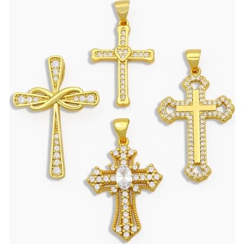 OCESRIO DIY Gold Cross Pendant Polished Heart Necklace Pendant Supplies For Handmade Jewelry Making Accessories pdta155