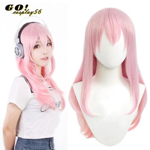 SUPERSONICO Cosplay Wig Headphone Prop Flower Hairband Super Sonico the Animation Headset Soni-Ani Pink Long Wavy Synthetic Hair