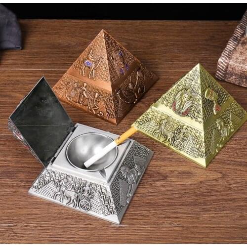 Retro Cigarettes Ashtrays Egyptian Pharaoh Pyramid Shape Metal Ashtray Home Desktop Decoration Gift Portable Smoke Accessories