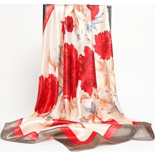 Fashion Print Satin Square Scarf For Women Neckerchief Female Silk Shawl Foulard Hijab Headband Wraps Hair Bands Bandana 2021