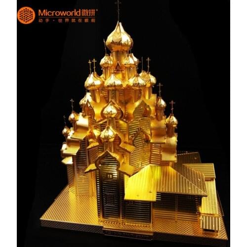 Russia Gold Kizhi Church Of The Transfigu Building DIY laser cutting Jigsaw puzzle model 3D Nano Puzzle Toys for adult Gift