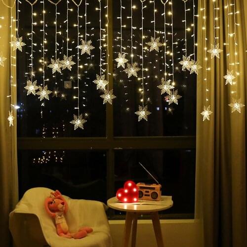 3.5M Christmas Decoration Curtain Snowflake Icicle LED String Lights Flashing Lights Curtain Light Home Outdoor Party Lights