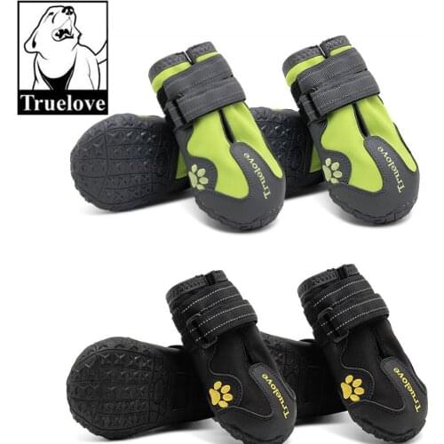 Truelove Waterproof Dog Shoes Reflective Non Slip Dog Boots Pet Booties Adjustable for Medium Large Dogs Black 4 Pcs Black