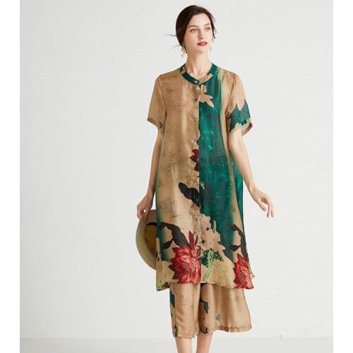 Womens Plus Size Casual Suits Loose Print Fashion Elegant Two Piece Summer New Tops And Wide Leg Pants Elastic Waist Round Neck