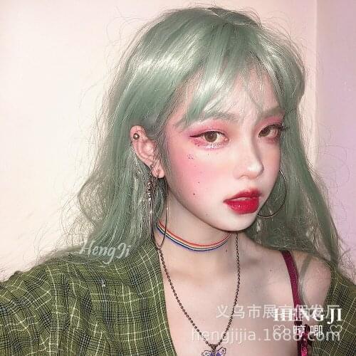 Womens Long Straight Hair Trending Girl Realistic Natural Green Lo anime cosplay green lolita wig cosplay wig