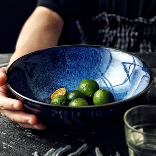 1pc Blue Ceramic Dinner Bowl Cat Eye Design Rice Bowl Round Soup Noodle Bowl Breakfast Kitchen Dinnerware 4.5/8.5 inch
