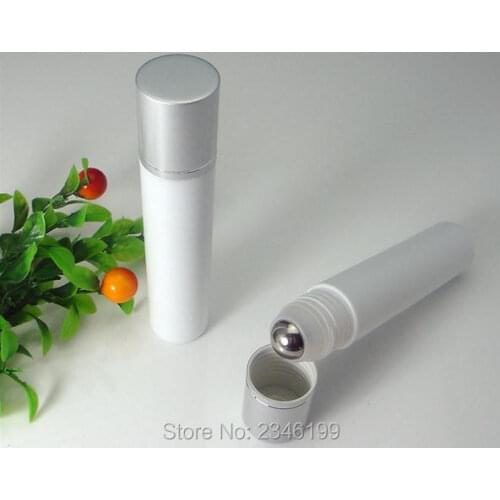 10ML White Plastic Roll on Bottle with Glass Bead Metal Steel Bead, Eye Cream Sample Bottle, Cosmetics Packaging,50 Pieces/Lot