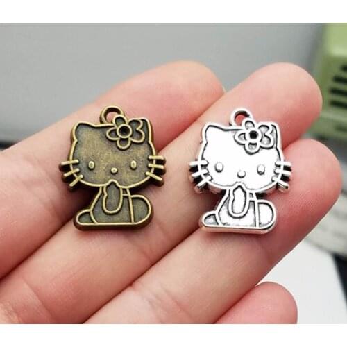 10pcs/Lot--21x24mm, Antique Bronze/Silver Plated Cat Charms Cute Pet Pendants DIY Supplies Jewelry Making Finding Accessories
