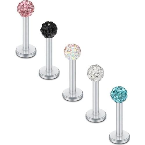 16G CZ Crystal Ball Tiny Labret Monroe Lip Ring Tragus Helix Earring Stud Ear Piercing Body Jewelry Barbell 8mm 9 Colors 1PC